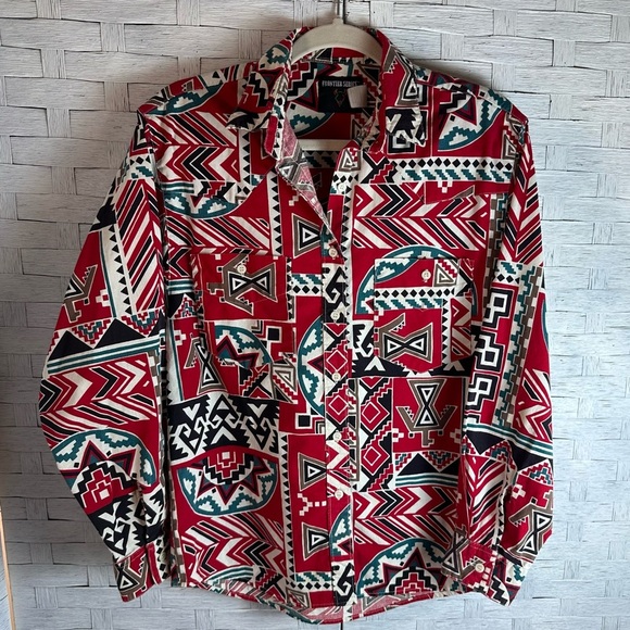 FRONTIER SERIES vintage button down Aztec Long Sleeve Western Shirt southwest - Picture 5 of 12